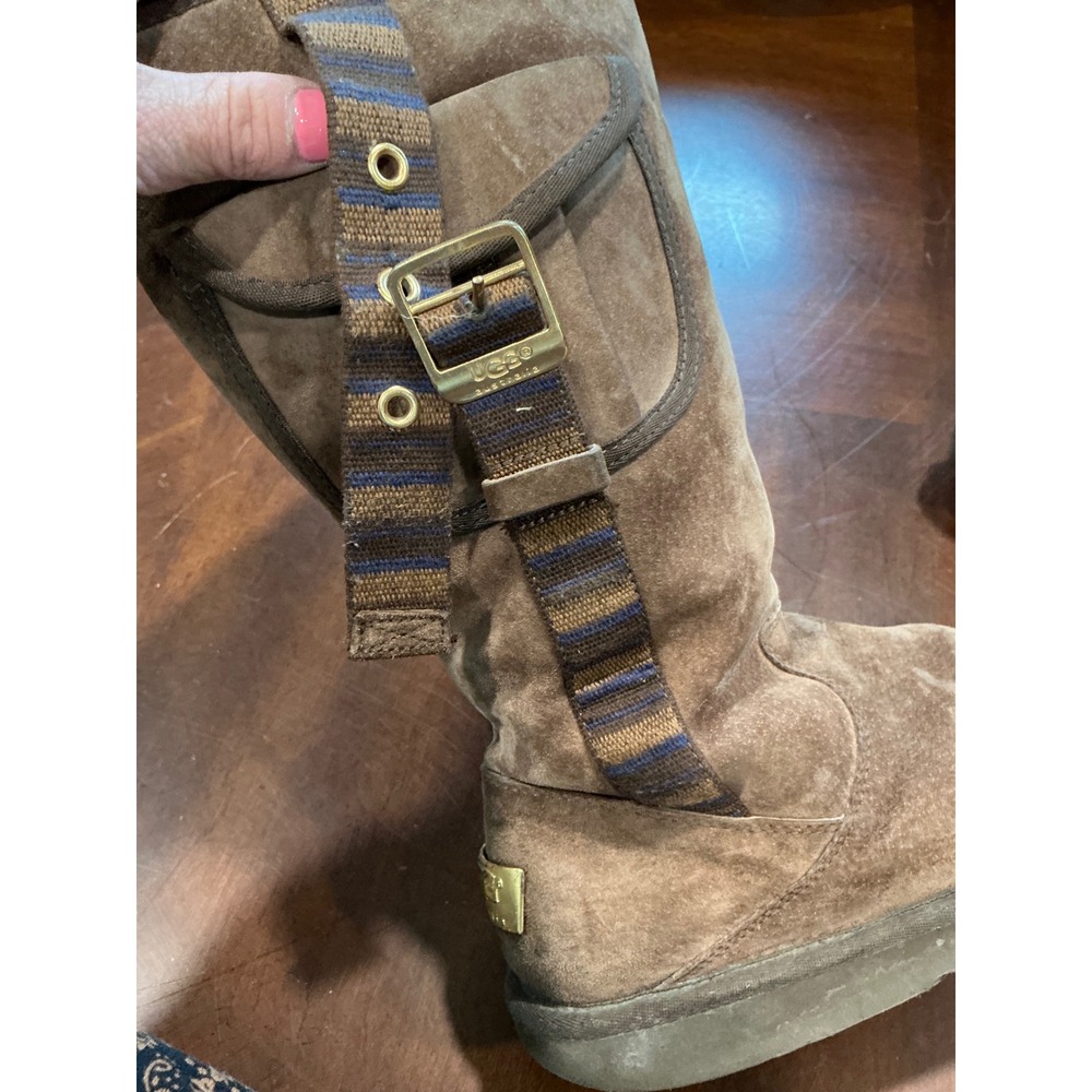 UGG Retro Cargo 1895 Size 8 Brown Suede Sheepskin Lining Side Pocket Buckle Zip - Picture 11 of 14